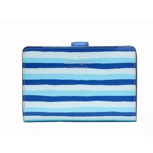 New Kate Spade Schuyler Wave Stripe Medium Compact Bifold Wallet Blue Multi
